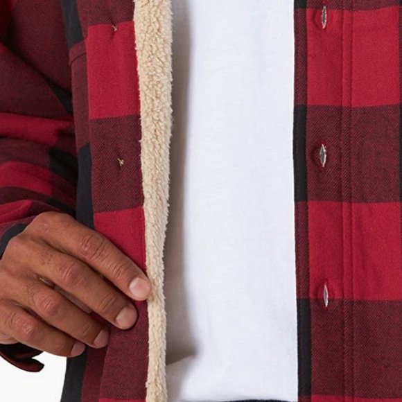 NEW Wrangler Authentics Mens Long Sleeve Sherpa Lined Shirt Jacket Sz Medium red - Picture 3 of 4
